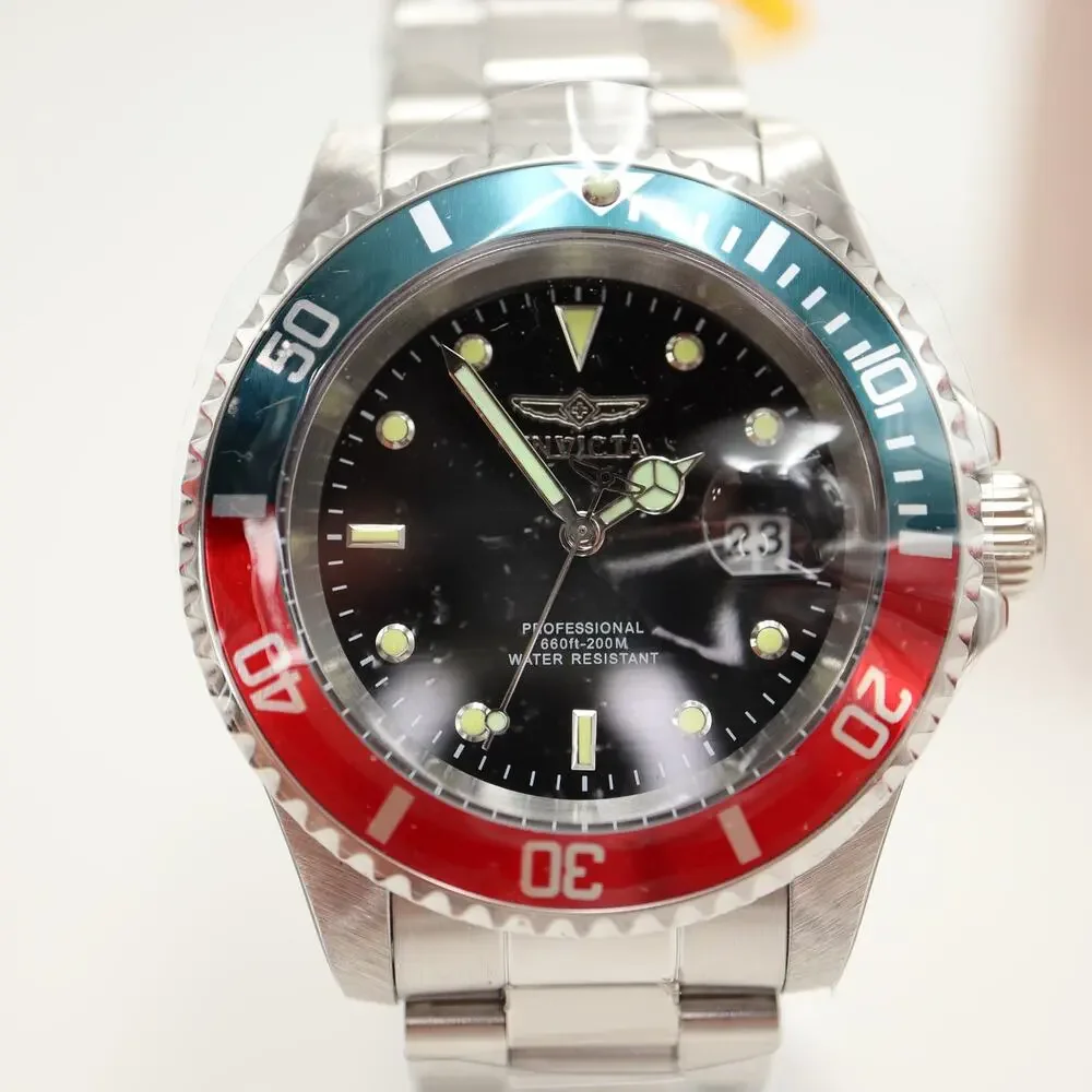 Invicta Pro Diver Pepsi Bezel Men's 40mm Watch Black Dial Silver Tone 47354